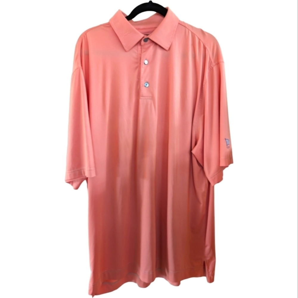 FootJoy Orange White Peach Micro Striped Short Sleeve Golf Polo Shirt Men's XL